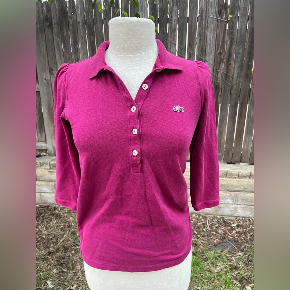 Lacoste Women's Dark Magenta Limited edition 3/4 sleeves golf classic preppy S